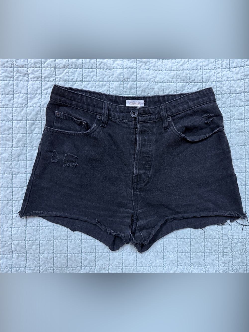 Brixton Black Distressed High-Waist Denim Shorts